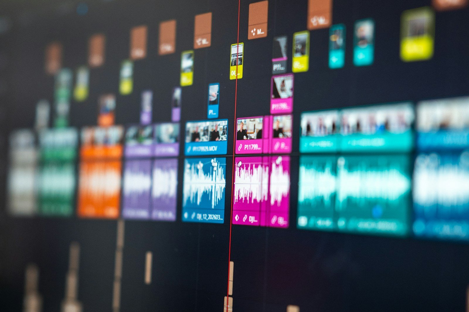Forma de onda de audio en pantalla junto a auriculares de estudio profesionales